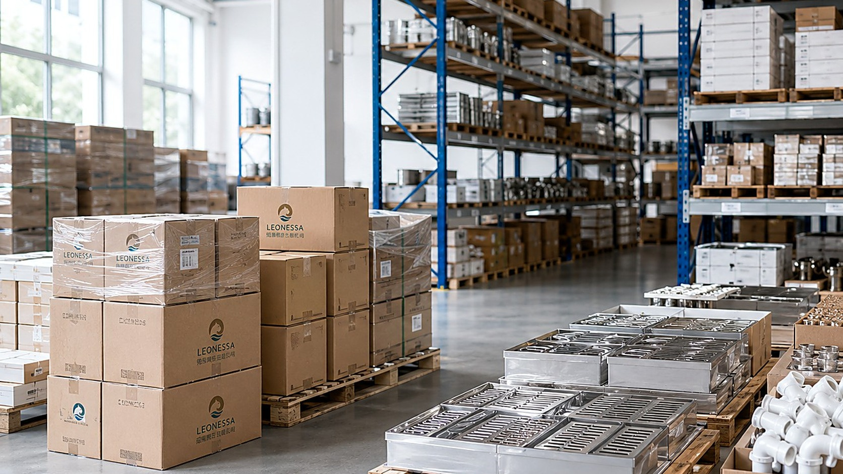 Leonessa warehouse with cartons and consolidated supplier deliveries